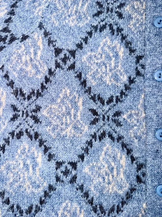 &merci Blue Diamond Floral Patterned Short-Sleeve Cardigan Sweater NWT - Picture 2 of 4